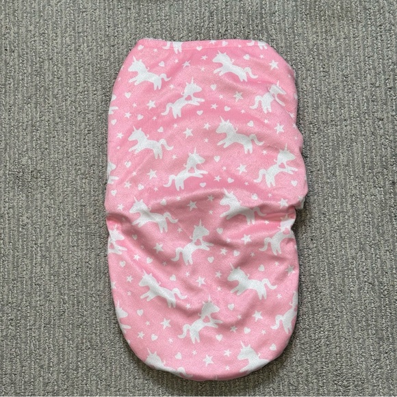 Petite L'amour Wrap Swaddle Sack Fleece Pink Unicorn Print Sherpa 0+ Months - Picture 2 of 3